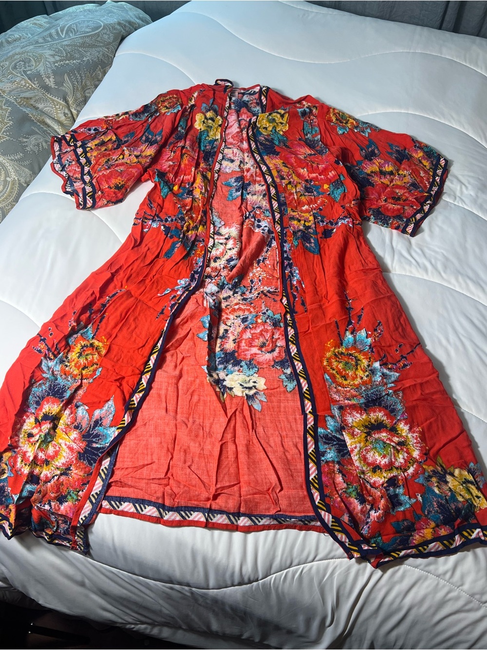 Flying Tomato Red and Navy Floral Duster / Coverup
